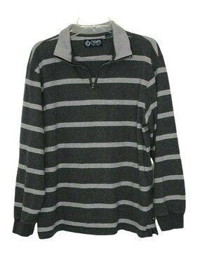 Chaps Pullover Sweater Mens XL Gray Stripe 1/4 Zipper Long Sleeves Shirt Logo